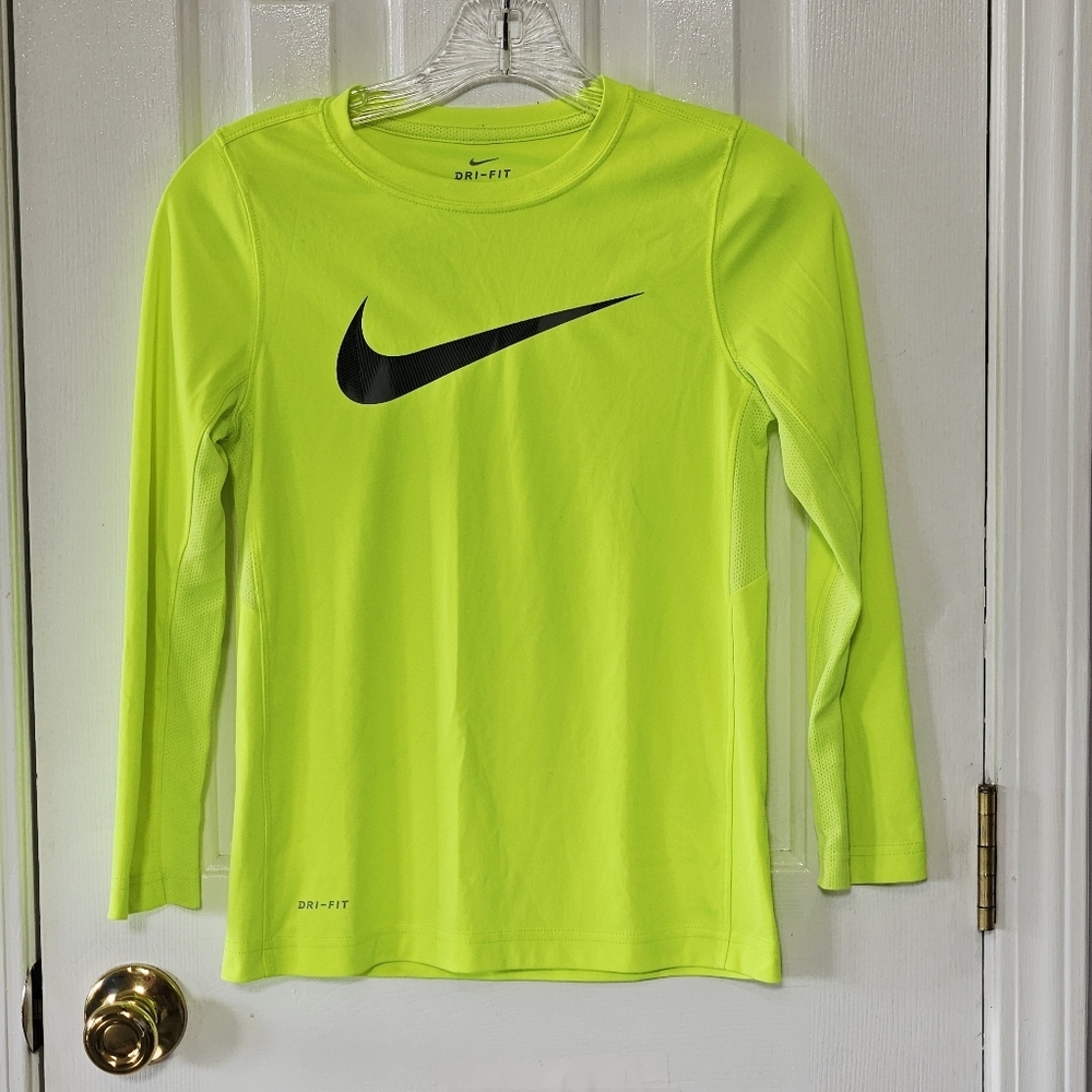 Nike Kids Long Sleeve Shirt in Neon Yellow and Black Small